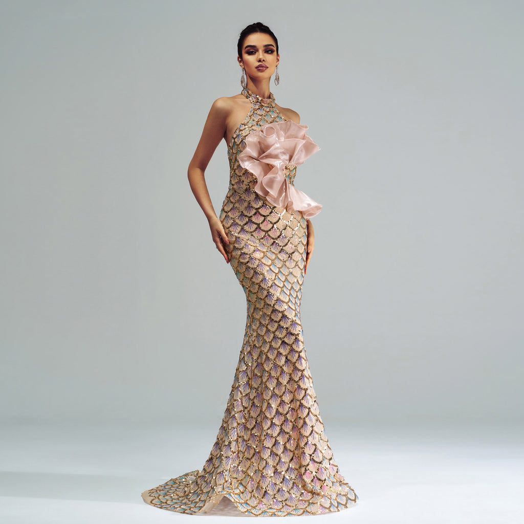Halter Sequined Mermaid Evening Dress