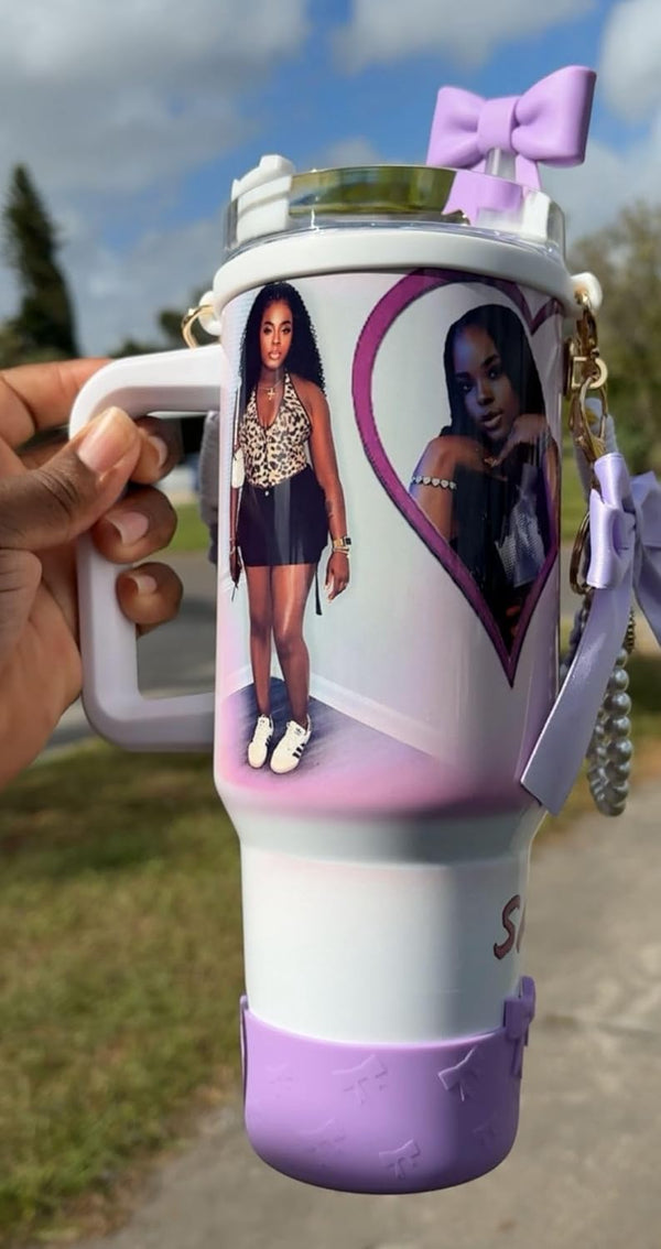Gobelet personnalisé 40 oz avec photos et pendentifs décoratifs (3 ou 4 photos uniquement