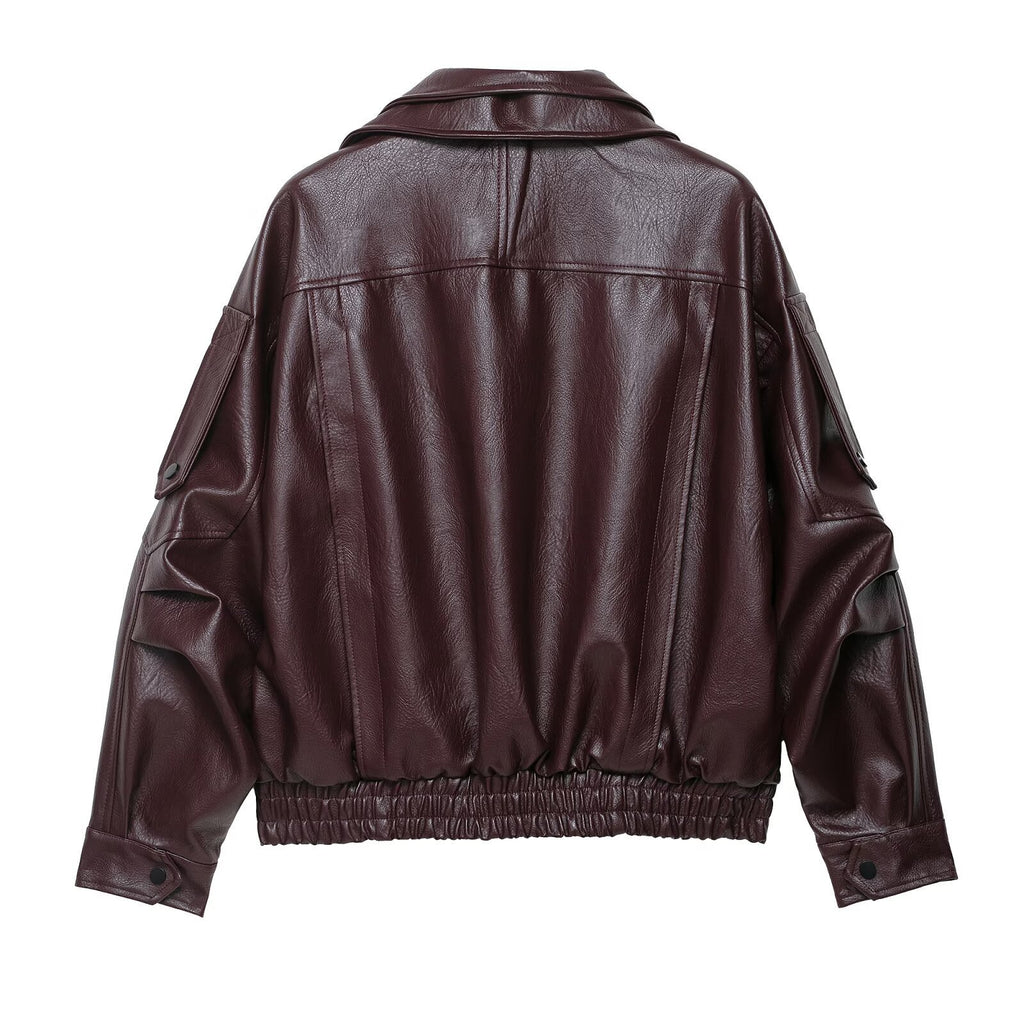Retro Style Fashion Heavy Industry Sleeve Profile Short Locomotive Jacket Leather Coat