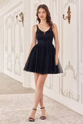 Beaded A-Line Layered Tulle Short Dress